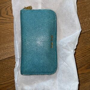 Miu Miu Blue Leather Wallet with Gold Accents